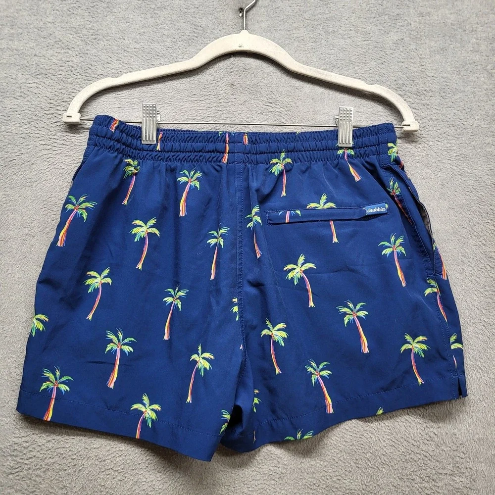 Chubbies Men Swimwear M Navy Blue Swim Trunks Floral Palm‎ Trees Casual Logo 3